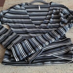 Free People Wrap Stripped Shirt.  Black White And Grey. Large.